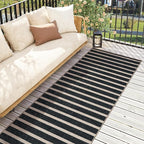 Lahome Striped Easy Jute Kitchen Runner, 2x6 Washable Rug Runners for Hallways Non Slip Entryway Rug, Farmhouse Neutral Indoor Outdoor Black Carpet for Laundry Room Front Porch