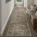 Brown Runner Rug 2'6"x10' Vintage Area Carpet Hallway Long Indoor Kitchen Washable Living Room Low Pile Traditional Distressed Retro Accent Rug Non Slip Laundry Bathroom Office Dining Room