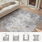Square Area Rugs : Washable 6x6 Neutral Modern Abstract Carpet for Living Room Bedroom - Soft Floor Mat with Non Slip Backing for Kitchen Nursery Dorms Farmhouse Home Decor - Grey