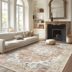 GENIMO 6x9 Area Rugs for Living Room, Non Slip Machine Washable Retro Rugs, Low Pile Chenille Print Rug for Bedroom, Dining Room, Home Office, Orange
