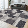 Modern Geometric Patchwork Indoor Area Rug for Living Room, Charcoal 4'x 6' Large Rug Rockwood Collection Hardwood Floors Decor for Bedroom, Grey Throw Carpet for Office Entryway Dining Room