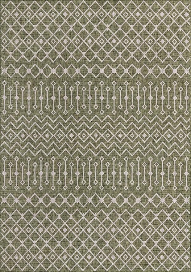 Unique Loom Outdoor Trellis Collection Area Rug - Tribal Trellis (10' x 14' 1" Rectangle, Green/ Natural)