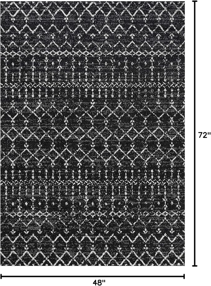 JONATHAN Y Boho Vintage Diamond Black/Ivory Indoor Area Rug 4X6 ft, Moroccan Hype for Living Room, Bedroom, Kitchen, Office, Easy-Cleaning, High Traffic, Pet-Friendly, Non-Shedding (MOH101D-4)