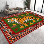 Colorful Tiger Pattern Area Rug, 3x4ft,Stylish Geometric Border Tiger Rug, Add Unique Charm To Your Home,Cute Animal Print Pattern Rugs Suitable for Children's Room Living Room Bedroom Farmhouse