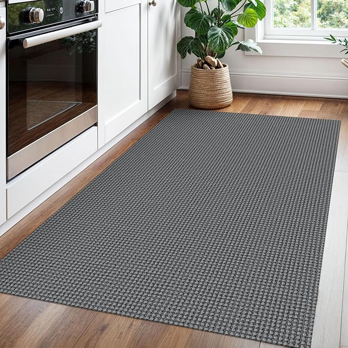 Braided Area Rug 3x5 Ft Washable Rugs for Entryway Non Slip Throw Rugs Boho Door Mat Indoor Entrance Cotton Kitchen Mats Woven Front Door Carpet for Foyer Living Room, Dark Grey/Grey