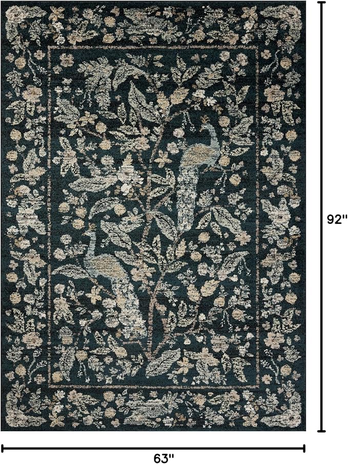 Loloi Rifle Paper Co. Laurel Collection LAU-05 Navy/Multi 5'-3" x 7'-8" Area Rug