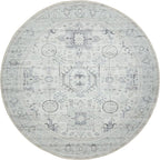 GLN Rugs Traditional Collection - Machine Washable Area Rug, Traditional Washable, Non Slip, Low Pile Chenille Rug, Living Room, Bedroom, Kitchen Rug (5'3" Round Cream/Gray/Sea Salt)