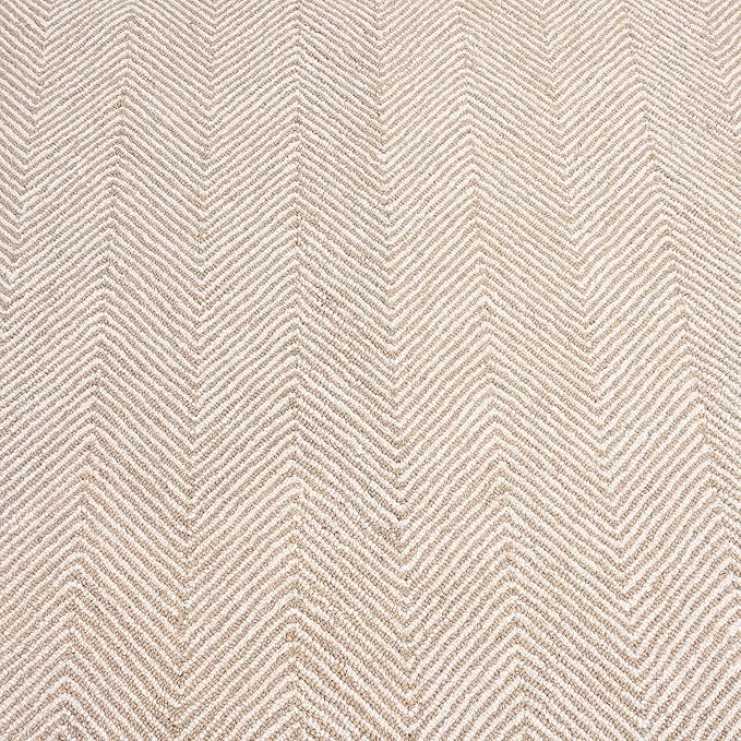 Modern Herringbone Chevron Collection Handcrafted Wool Area Rug - Durable, Zigzag Pattern, for High Traffic, Contemporary Design for Living Room, Bedroom, Dining Room Decor (Sand Beige, 8' x 8')