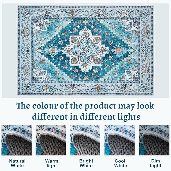 Tangsoo 5x7 Area Rug Washable Rugs for Living Room, Vintage Indoor Non Slip Large Area Rugs, Print Carpet, Soft Low Pile Rug Foldable Floor Rug for Bedroom Dining Room Dorm Blue