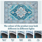 Tangsoo Blue 3x5 Washable Rug, Vintage Indoor Area Rugs, Boho Non Slip Accent Rug Carpet, Soft Low Pile Rugs for Living Room Dorm Bedroom Bedside Entryway Bathroom Home Decor