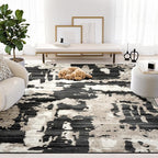 Abani Terra Cream Area Rug for Living Room, Bedroom - Black Abstract Pattern - 10' x 14' - Durable & Easy to Clean