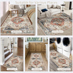 Enkor Area Soft Rugs 6x9 Washable Non Slip Boho Floor Rugs for Living Room Bedroom, Vintage Style Farmhouse Mat for Kitchen Entryway Beige & Red