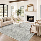 5x7 Area Rugs Grey Low Pile Indoor Washable Trendy Faded Style Floral Rugs for Bedroom Living Room Dining Room Foldable Non-Slip Thin Print Mat