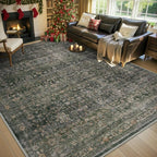 MontVoo-Vintage Area Rug 5X7 Green Rugs for Living Room-Soft Distressed Printed Rugs for Bedroom-Non Slip Carpet-Machine Washable Rug for Dining Room Living Room Bedside Office