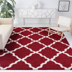 SAFAVIEH Dallas Shag Collection Area Rug - 8'6" x 12', Red & Ivory, Trellis Design, Non-Shedding & Easy Care, 1.5-inch Thick Ideal for High Traffic Areas in Living Room, Bedroom (SGD257Q)