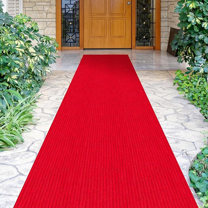 Ottomanson 2' x 14' Hallway Runner with Scraper Pile - Extra Durable Non-Slip Rug Mat for Indoor & Outdoor Use - Ideal for Kitchen, Entryway, Patio & Garage - High-Traffic Carpet, Red