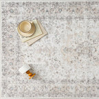 10x12 Washable Vintage Area Rug for Living Room Bedroom Beige Grey Soft Tranditional Non Slip Large Throw Rug Lightweight Floral Low Pile Distressed Carpet Bedroom Playroom Classroom Office