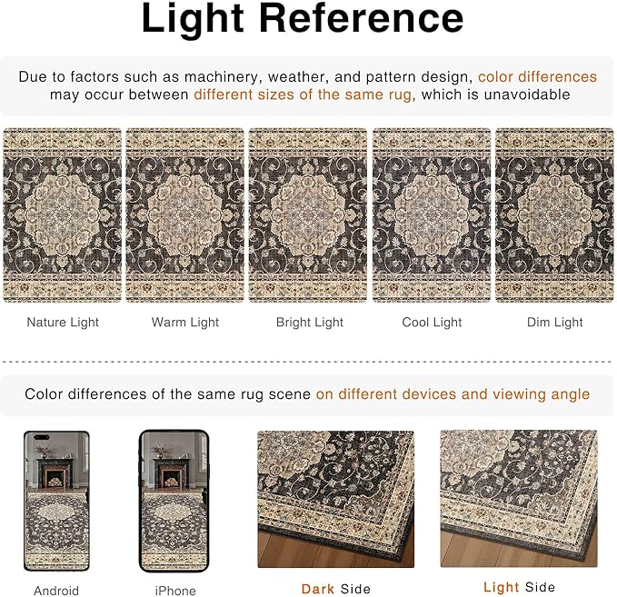 HUGEAR Machine Washable Area Rugs 8x10 Vintage Black Large Living Room Bedroom Rug Neutral Style Non Slip Stain Resistant Low Pile Throw Carpet for Home Retro Aesthetic Modern Decor