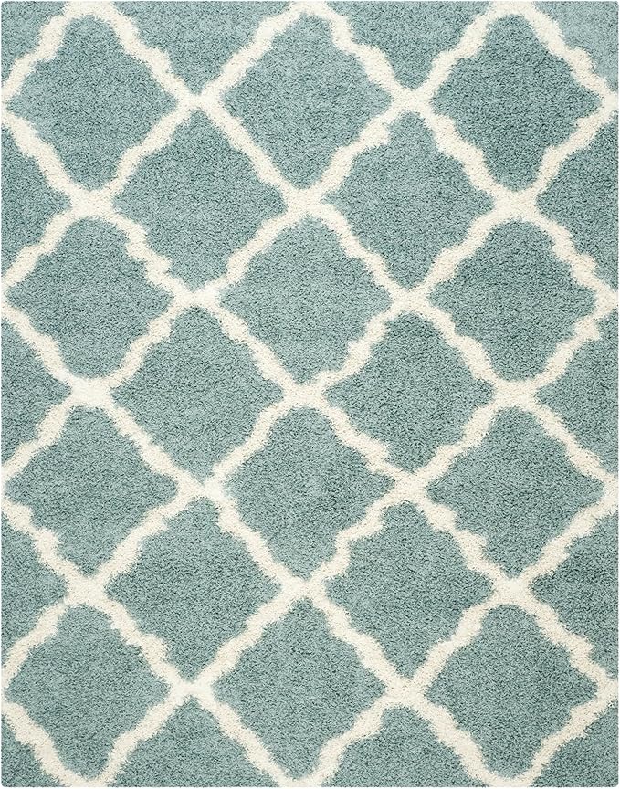 SAFAVIEH Dallas Shag Collection Area Rug - 10' x 14', Seafoam & Ivory, Trellis Design, Non-Shedding & Easy Care, 1.5-inch Thick Ideal for High Traffic Areas in Living Room, Bedroom (SGD257C)