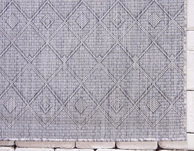 Unique Loom Outdoor Trellis Collection Area Rug - Tribal Trellis (2' x 8' Runner, Gray/ Black)
