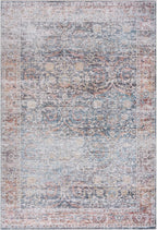 Bloom Rugs Caria Washable Non-Slip 5x7 Rug - Ocean Blue/Brick Traditional Area Rug for Living Room, Bedroom, Dining Room, and Kitchen - Exact Size: 5' x 7'