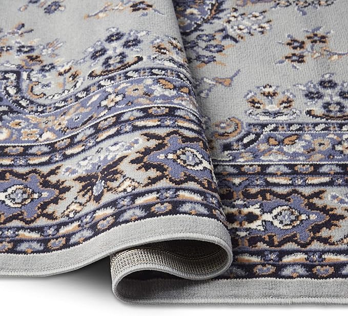 Home Dynamix Premium Sakarya Traditional Medallion Border Area Rug, Silver, 5'2"x7'4" Rectangle