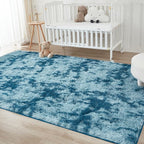 Andency 6x9 Area Rugs, Large Shag Fluffy Soft Shaggy Rugs for Living Room Bedroom, Non-Slip Tie-Dyed Navy Blue Thick Plush Carpet for Kids Girls and Boys, Dorm Nursery Home Decor Aesthetic