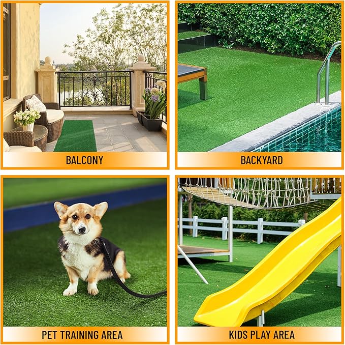 Ottomanson Artificial Grass Turf 6'6" x 9'2" Indoor Outdoor Faux Grass Rug with Drainage Holes, Customizable with Extra Long Size Options, Perfect for Patio Lawn Balcony Weddings Photoshoot Backdrop