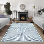 Bloom Rugs Washable Non-Slip 9' x 12' Rug - Blue/Ivory Striped Area Rug for Living Room, Bedroom, Dining Room, and Kitchen - Exact Size: 9' x 12'