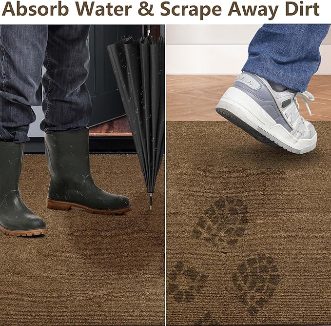 jxgzyy Heavy Duty Runner Rugs, 2'11" x 4'11" Non Slip Hallway Doormat, Indoor Outdoor Carpet Runner, Waterproof Floor Mat for Entrance Laundry Patio Garage, Brown