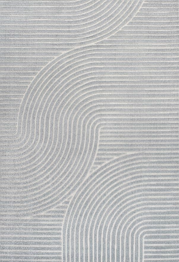 JONATHAN Y Hallie High-Low Curve Light Blue/Cream 8x10 Indoor/Outdoor Area Rug, Minimalist Geometric, Pet Friendly, for Patio, Backyard, Living Room, Bedroom, Office, Hose-Washable (SCN100E-8)
