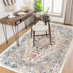 Enkor Area Soft Rugs 4x6 Washable Non Slip Boho Floor Rugs for Living Room Bedroom, Vintage Style Farmhouse Mat for Kitchen Entryway Orange & Black