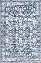Vintage Floral 3x5 Rug, Light Blue White Entryway Rug Small Area Rug Washable Non-Slip Throw Rug, Thin Printed Faux Wool Low-Pile Kitchen Rugs Super Soft Capet for Entrance Bedroom Office