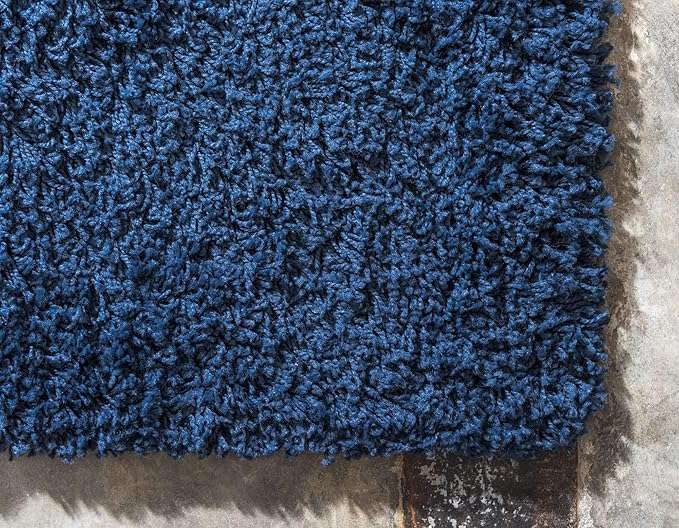 Unique Loom Solid Shag Collection Area Rug (8' x 11' Rectangle, Sapphire Blue/ Navy Blue)