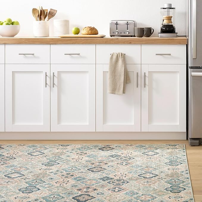 Dash and Albert Pali Machine Washable Area Rug - Runner - 2.5' x 8' Blue - Geometric Accent Rug - Anti-Slip Backing, Lightweight, Machine Washable, High Traffic Areas Kitchen, Mudroom, Laundry Room