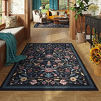 Vintage Medallion Floral 3x5 Washable Rug, Soft Low Pile Area Rug, Non-Slip Carpet for Bedside, Bedroom, Bathroom, Entryway, Kitchen, Office, Kids/Girls Room | Blue