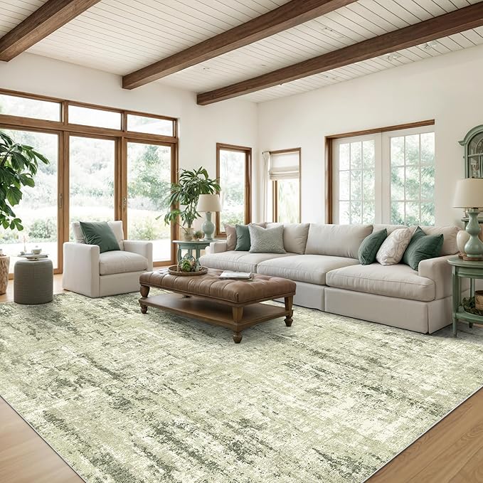Valenrug Washable Rug 8x10 - Stain Resistant 8x10 Area Rugs for Living Room, Non Slip Backing Printed Rugs for Bedroom, Folable Machine Washable Area Rug(Green,8'x10')