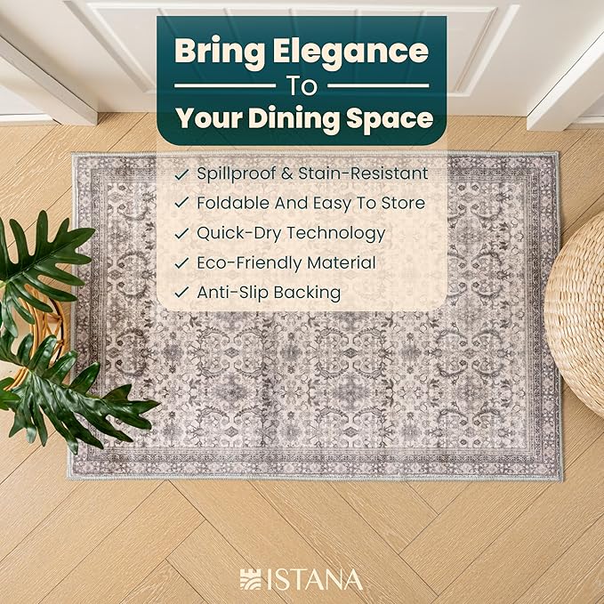 Istana Area Rug 2x4 - Pale Rose Beige 2x4 Washable Rug Non Slip - Pet Friendly Living Room Rug - Non Shedding Washable Rugs for Bedroom - Foldable Bathroom Rugs