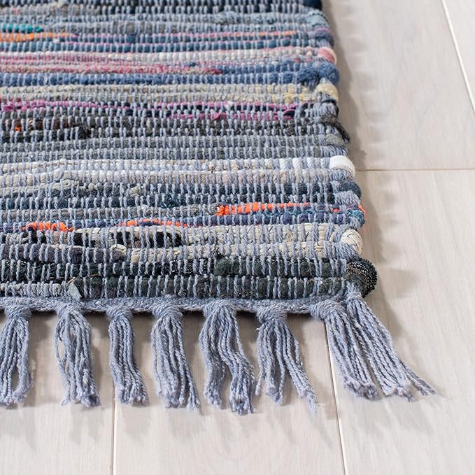 SAFAVIEH Rag Rug Collection Area Rug - 9' x 12', Purple & Multi, Handmade Boho Stripe Cotton, Ideal for High Traffic Areas in Living Room, Bedroom (RAR121D)