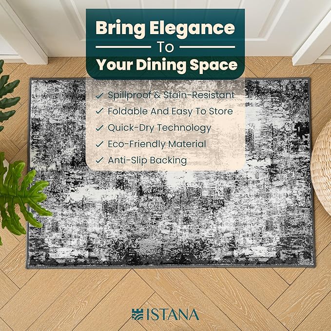Istana 2x3 Area Rug - Grey Black Boho Rugs for Living Room 2x3 - Foldable Small Rugs for Bedroom - Stain Resistant Washable Rug Non Slip - Eco-Friendly Area Rugs Indoor