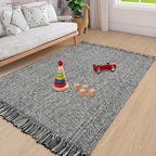 Collive Comfy Area Rug 4' x 6', Grey/Cream Woven Cotton Bedroom Rugs, Modern Indoor Accent Rug Floor Carpet with Tassel for Living Room, Nursery Room, Dining Room, Bedside, Office, Patio Decor