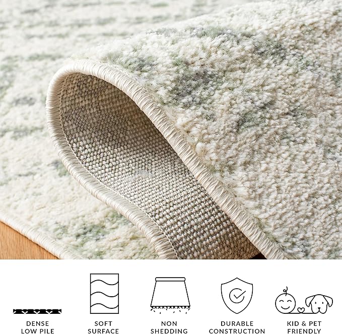 SAFAVIEH Adirondack Collection Runner Rug - 2'6" x 12' Runner, Ivory & Green, Modern Diamond Distressed Design, Ideal for High Traffic Areas in Living Room, Bedroom, Dining (ADR131X-212)