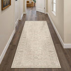HUGEAR 2x6 Machine Washable Hallway Runner Rugs Vintage Beige - Neutral Non Slip Stain Resistant Low Pile Aesthetic Throw Carpet Kids & Pet Friendly for Bedroom Kitchen