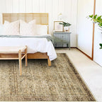 Area Rug 4x6 Washable Rug Brown Vintage Traditional Floor Cover Foldable Thin Retro Kitchen Accent Indoor Distressed Non Slip Carpet Floral Print Mat Bedroom Living Room