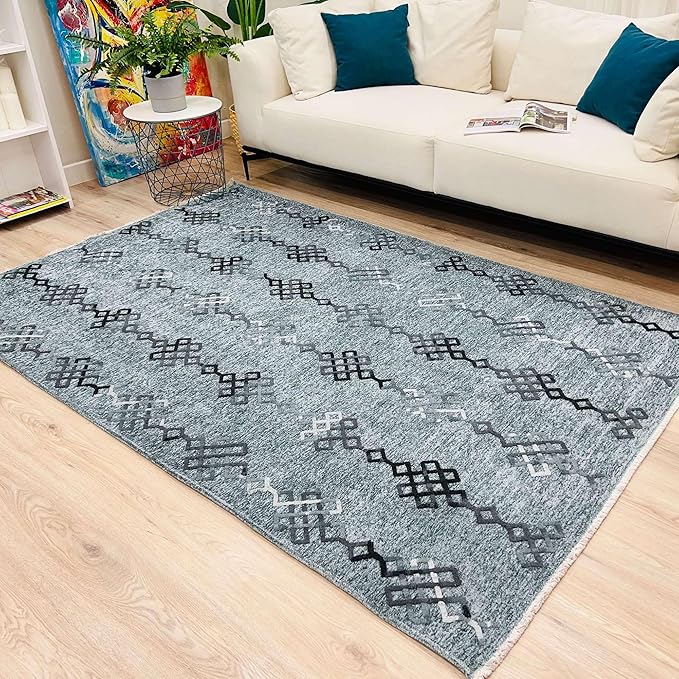 Alfa Rich 4x6 Bluish Gray Washable Area Rugs for Living Room Bedroom Kitchen Decor Cotton Rug
