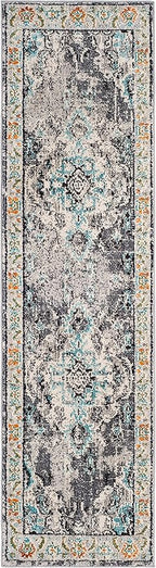 SAFAVIEH Monaco Collection Runner Rug - 2'2" x 16', Grey & Light Blue, Boho Chic Medallion Distressed Design, Non-Shedding & Easy Care, Ideal for High Traffic Areas in Living Room, Bedroom (MNC243G)
