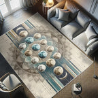 Ambesonne Lunar Art Decorative Rug, Oriental Bohemian Mandala with Moon Phase and Abstract Lines Modern, Quality Carpet for Bedroom Dorm and Living Room, 2' 2" x 3' 7", Cadet Blue and Eggshell