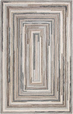 Company C Concentric Squares Wool Area Rug 5' X 8' Gray Striped