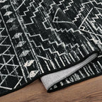 Wonnitar Moroccan Runner Rugs for Hallway 2'6"x8', Black Washable Boho Kitchen Non-Slip Rug Runner, Geometric Tribal Long Soft Bathroom Accent Area Rug for Entryway Laundry Bedroom (Black,2'6"x8')