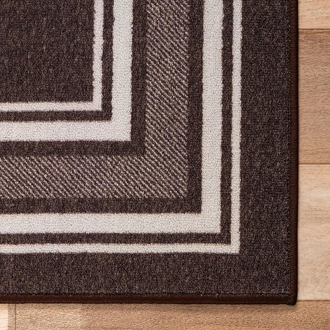 Beverly Rug Non Slip Area Rugs 3x5 Modern Bordered Non Skid Rubber Backing Soft Area Rug for Living Dining Room Easy to Clean Non Shedding Kitchen Bedroom Indoor Carpet 3 x 5 Brown